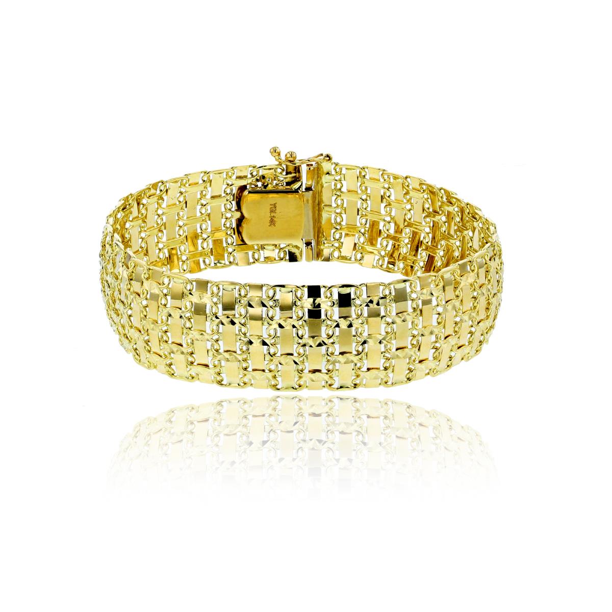 14K Yellow Gold 17.00mm Polished & Diamond Cut 7.75" Weave Bracelet