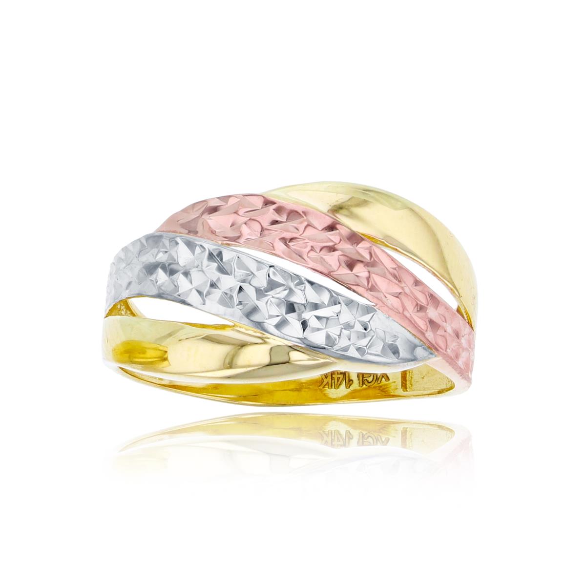 10K Tri-Color Gold Polished & DC Multi Strand Wave Fashion Ring