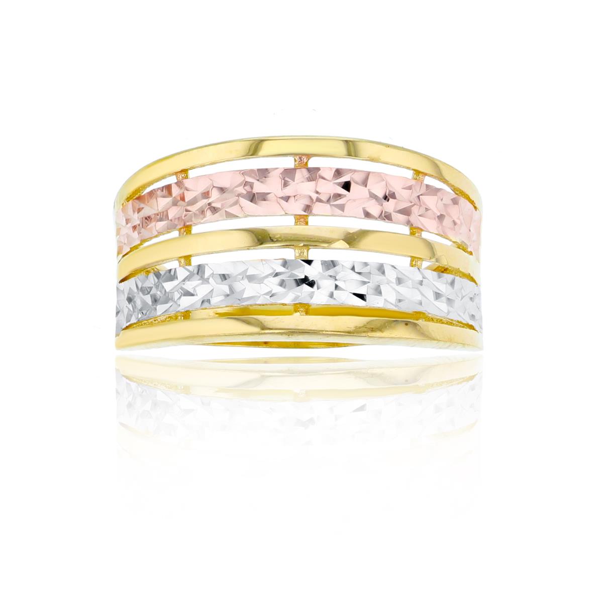 10K Tri-Color Gold Multi-Strand Polished & Diamond Cut Fashion Ring