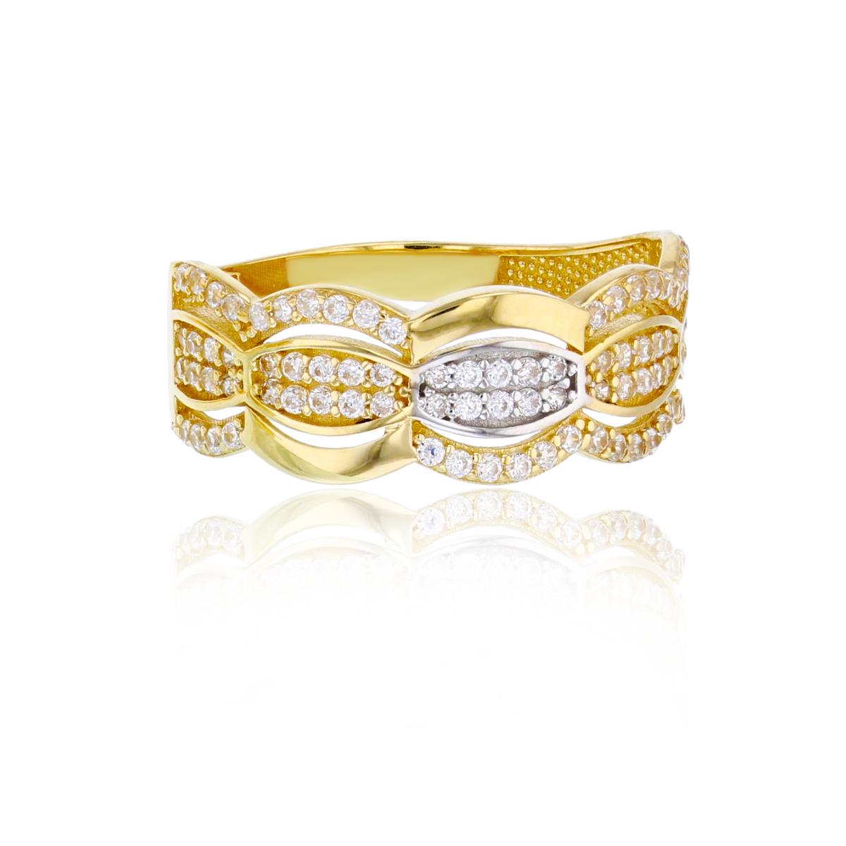 10K Two-Tone Gold Polished & Micropave Wavy Fashion Ring