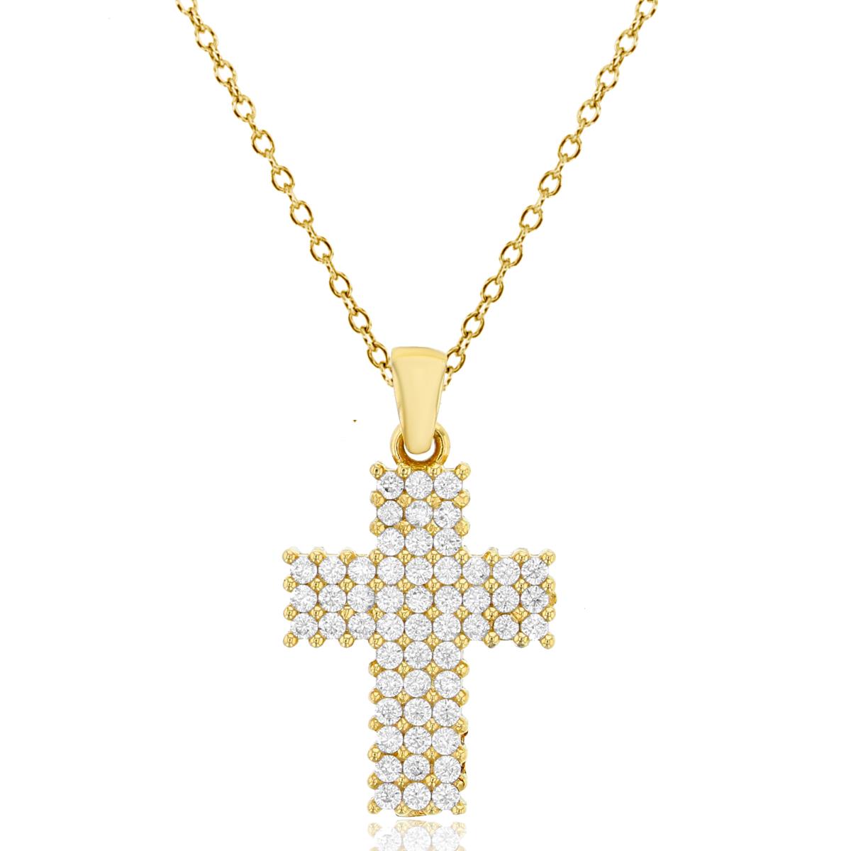 14K Yellow Gold 23x13mm Micropave CZ Cross 18" Necklace