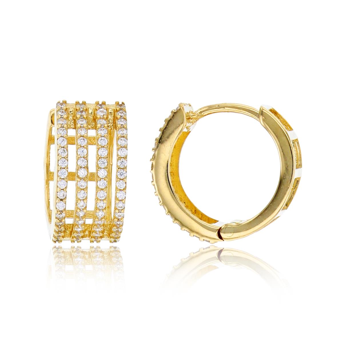 10K Yellow Gold 13x7mm 4-Row CZ Huggie Earring
