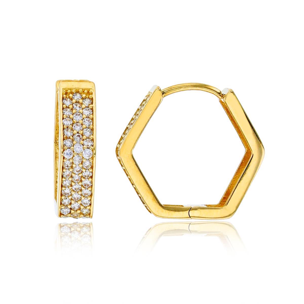 10K Yellow Gold 15x4mm Micropave Hexagon Huggie Earring