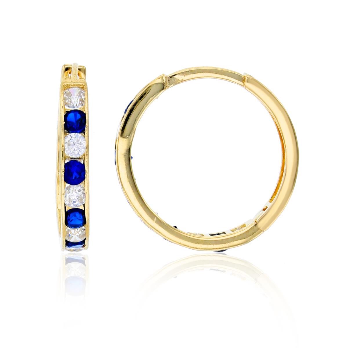 10K Yellow Gold 18x3mm Alternating Sapphire & White CZ Channel Set Hoop Earring