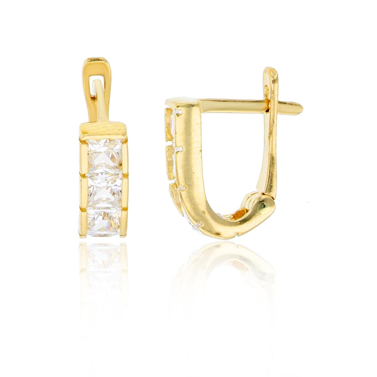 10K Yellow Gold 2.50mm Princess Cut CZ Latch-Back Huggie Earring