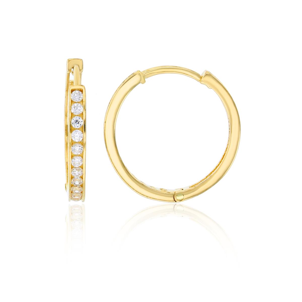 10K Yellow Gold 15x2mm Channel Set CZ Hoop Earring