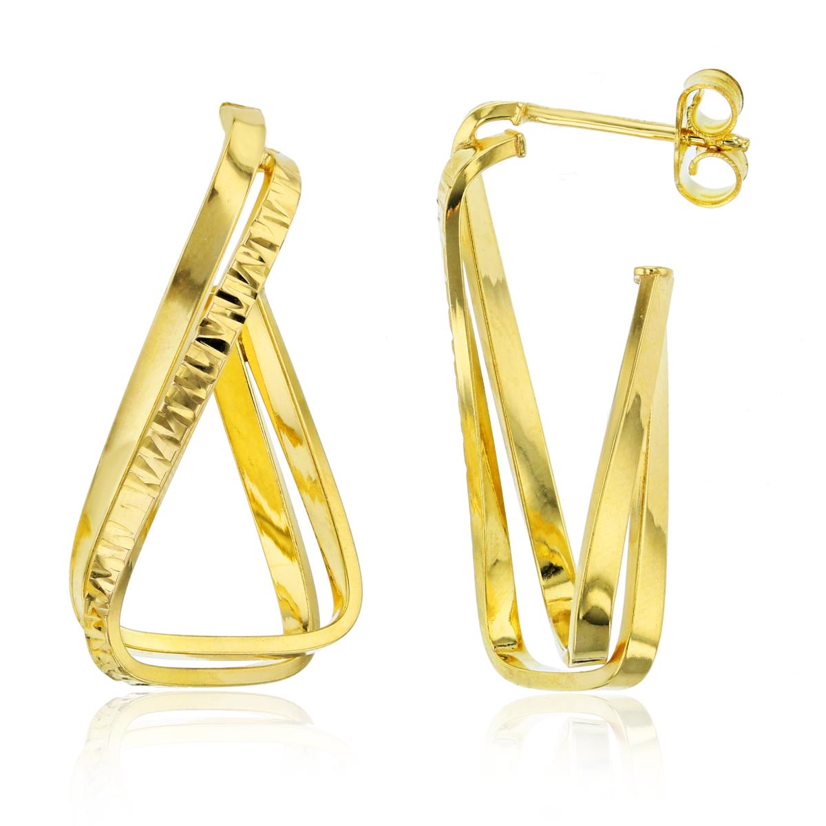 14K Yellow Gold 30x15mm Polished & DC 2-Strand Open Triangle Hoop Earring