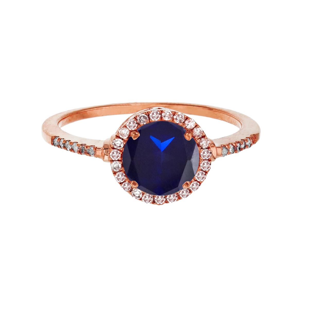 14K Rose Gold 7mm Round Created Sapphire & 0.18 CTTW Diamond Halo Ring