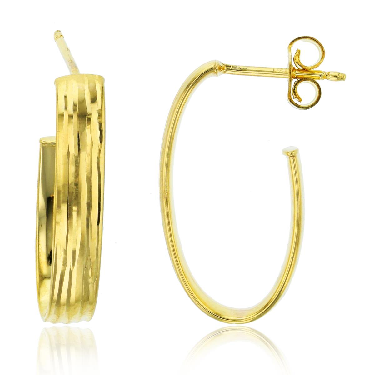 10K Yellow Gold 24x4mm Vertical Diamond Cut Oval Hoop Earring