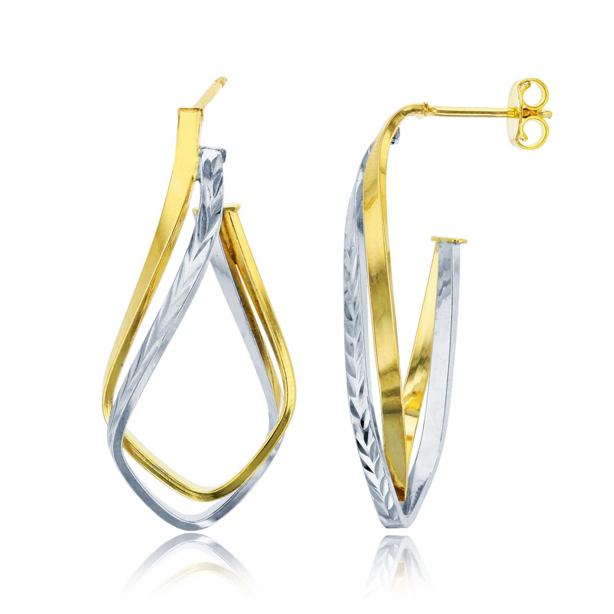 10K Two-Tone Gold 36x16mm Polished & DC 2-Strand Twisted Teardrop Dangling Earring