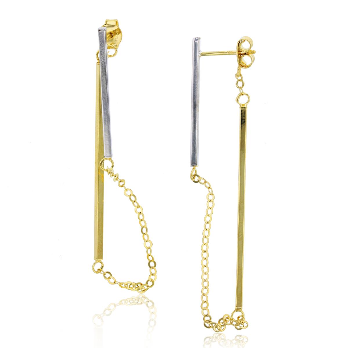 10K Two-Tone Gold High Polished Chained Bars Dangling Earring