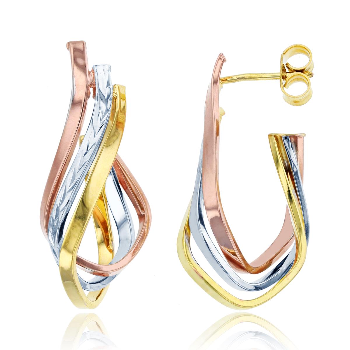 10K Tri-Color Gold 30x7mm Triple Strands Polished & DC Open Hoop Earring