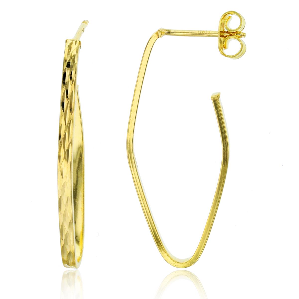 10K Yellow Gold 33x2mm Diamond Cut Elongated Open Hoop Earring