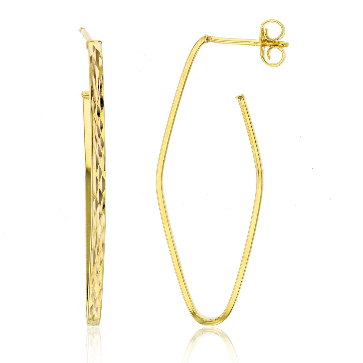 10K Yellow Gold 41x2mm Diamond Cut Elongated Open Hoop Earring