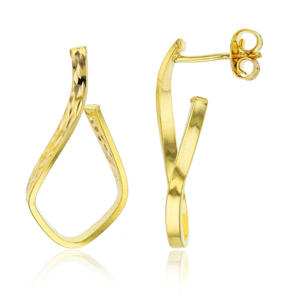 10K Yellow Gold Diamond Cut Twisted Open Teardrop Hoop Earring
