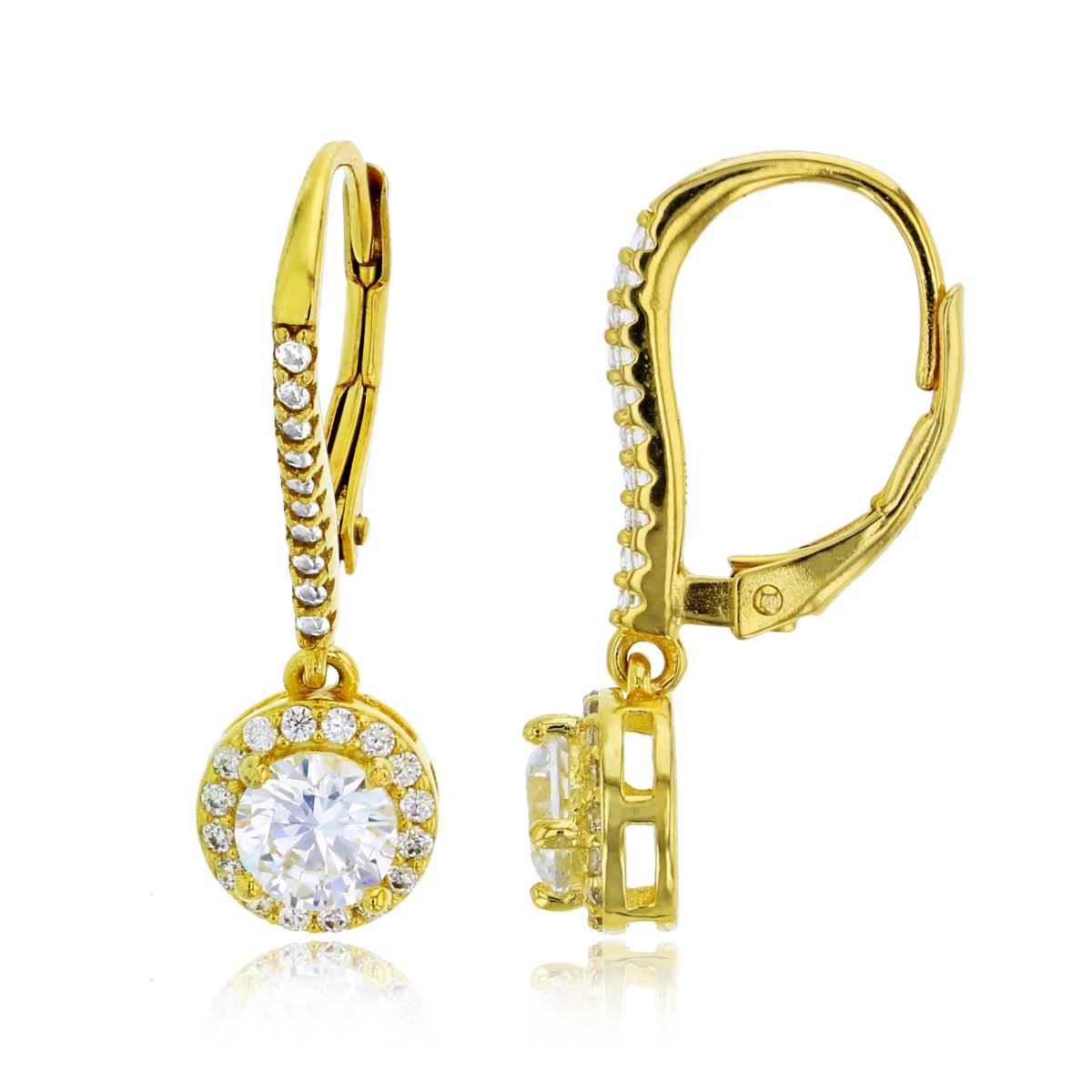 Sterling Silver Yellow 5mm Round Cut White CZ Halo Lever Back Earring