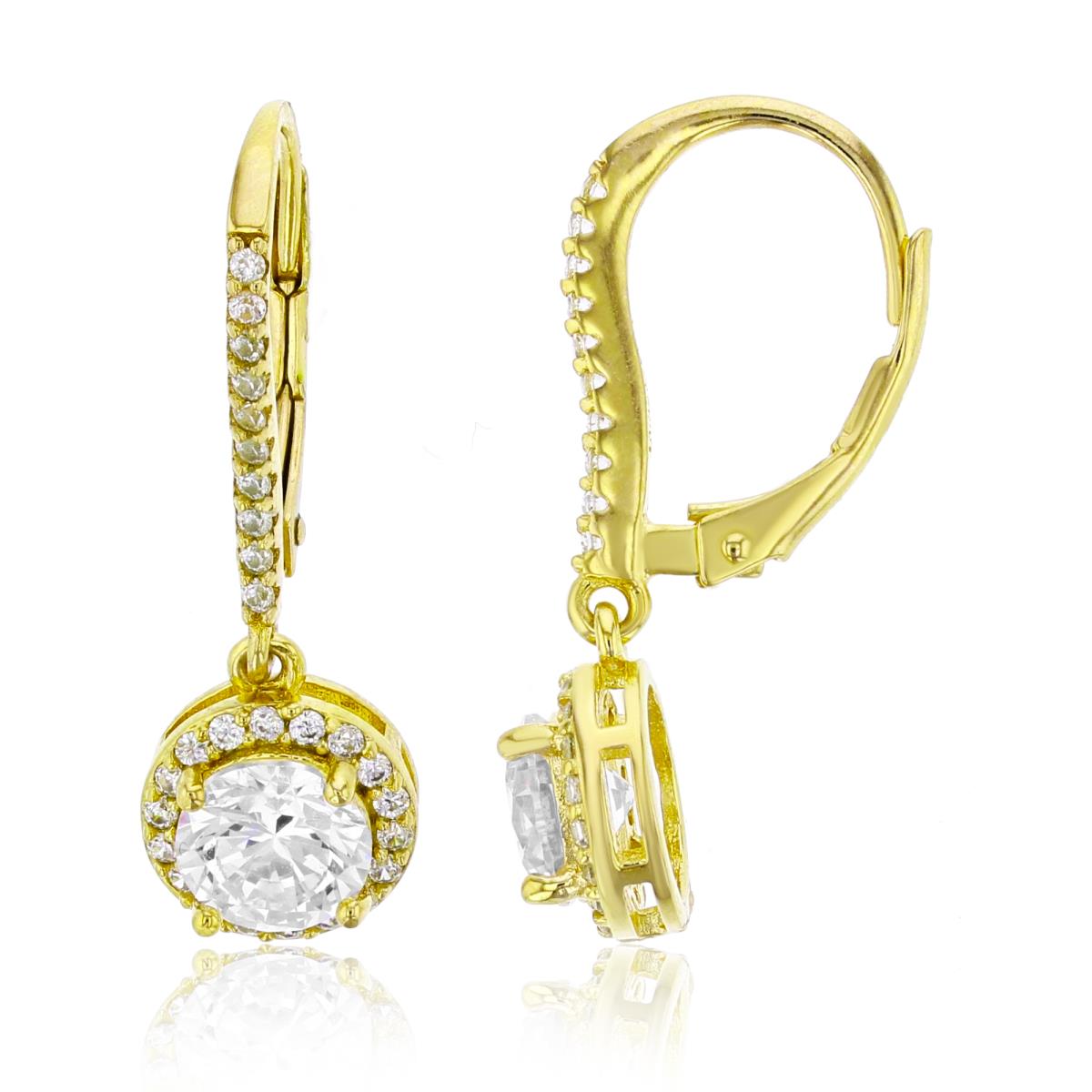 Sterling Silver Yellow 6mm Round Cut White CZ Halo Lever Back Earring