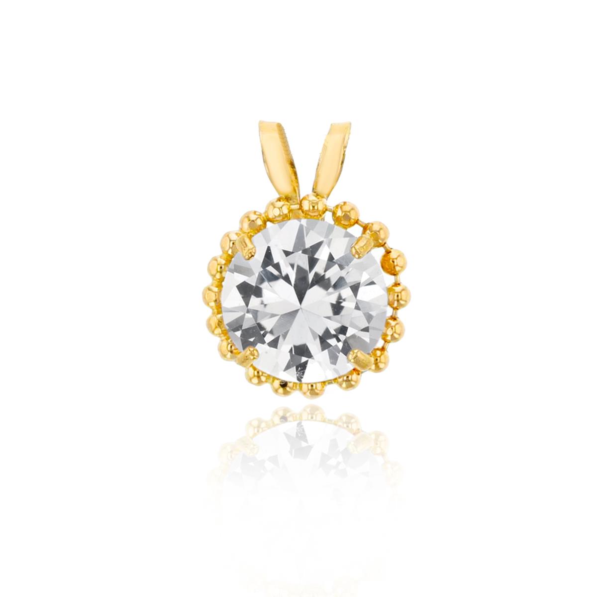 10K Yellow Gold 6mm Round Cut CZ with Bead Frame Rabbit Ear Pendant