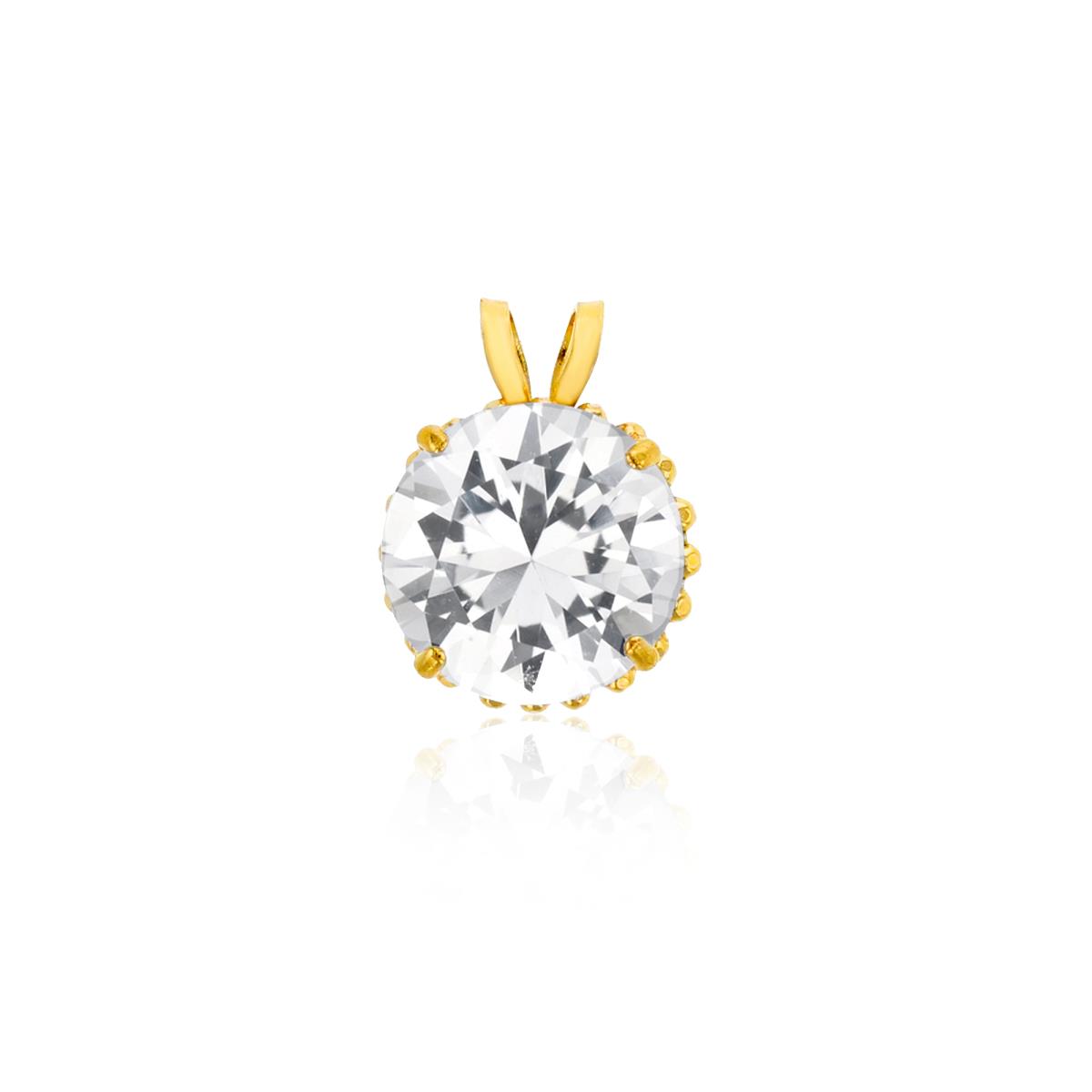 10K Yellow Gold 8mm Round Cut CZ with Bead Frame Rabbit Ear Pendant