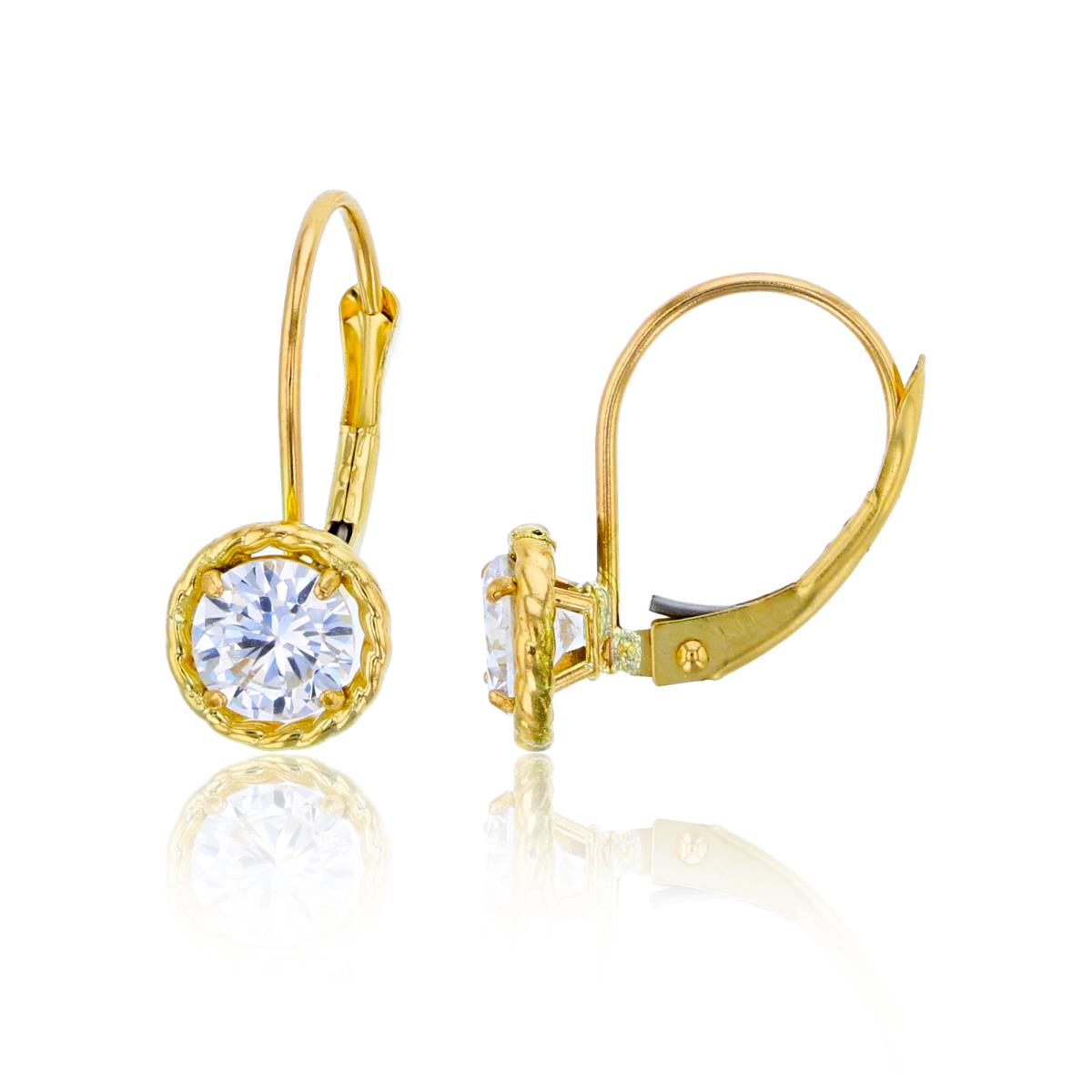 14K Yellow Gold 5mm Round Cut CZ Rope Frame Lever-Back Earring