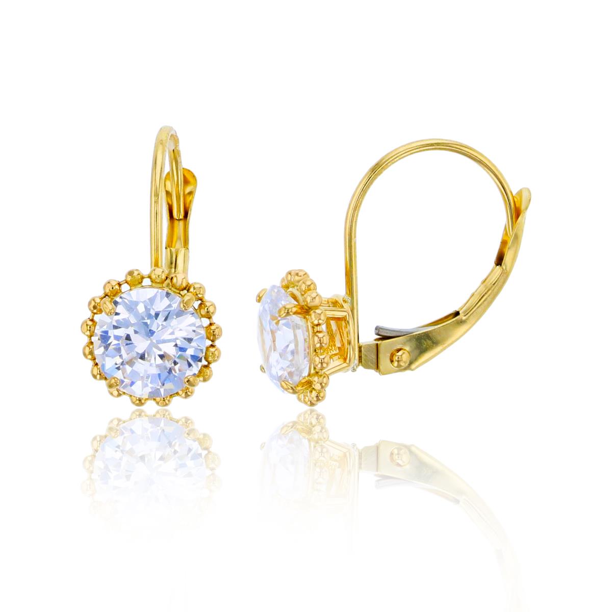 10K Yellow Gold 6mm Round Cut CZ Bead Frame Lever-Back Earring