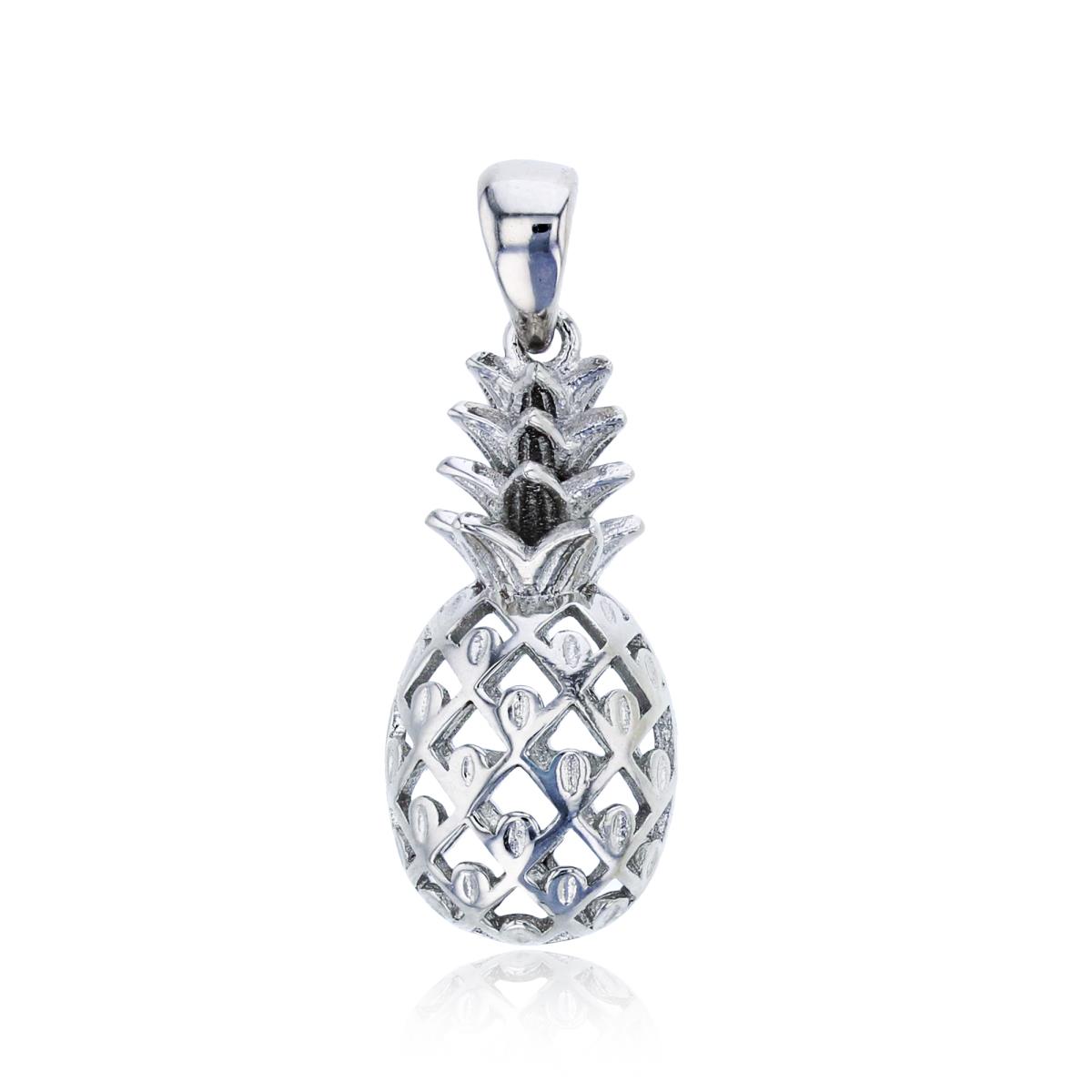 Sterling Silver Rhodium Pineapple Polished & Texture Pendant
