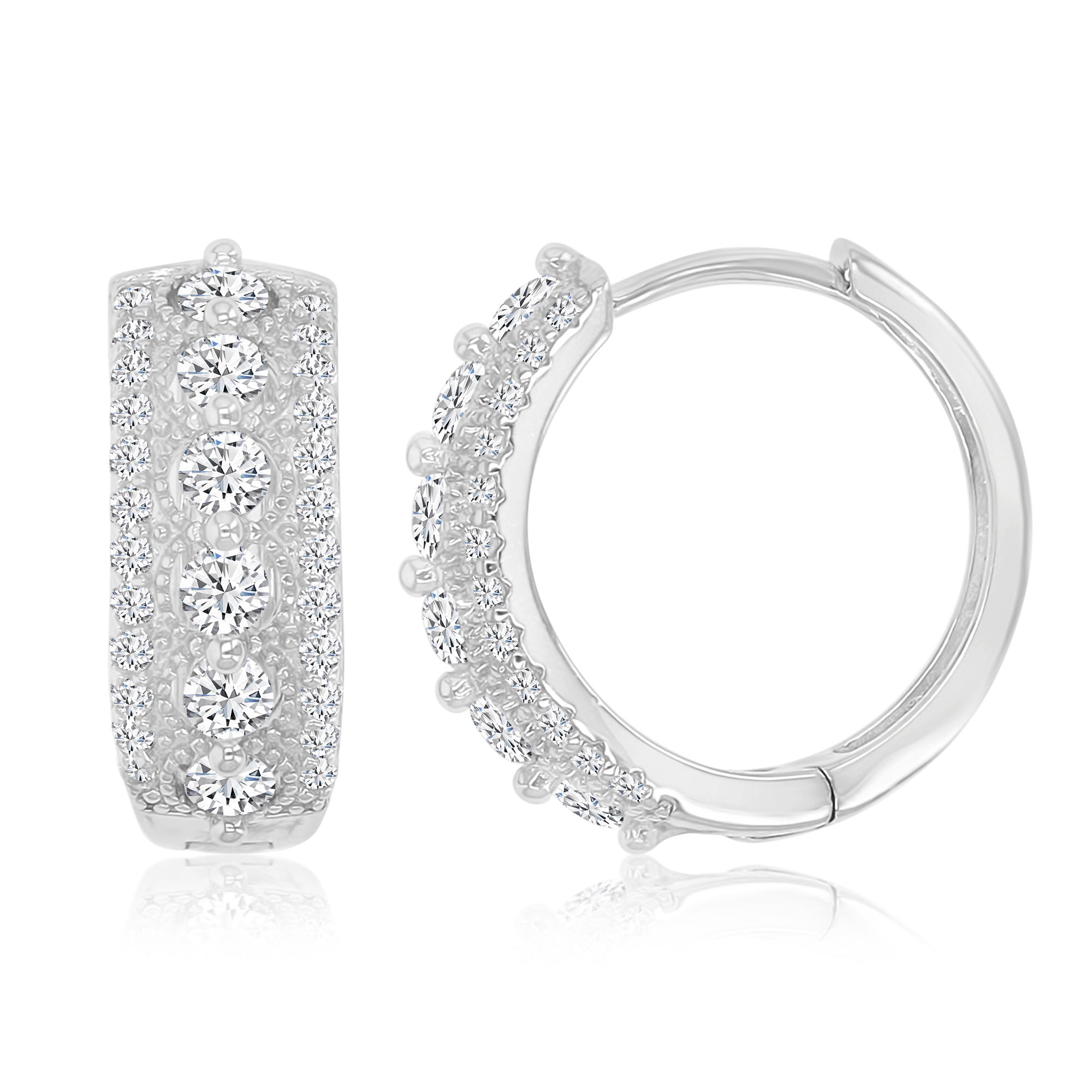 Sterling Silver Rhodium Micropave White CZ Huggie Earring