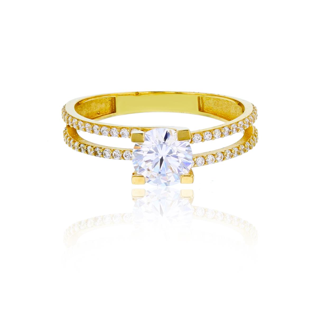 14K Yellow Gold 6.00mm Round Cut CZ Micropave 2-Row Split Sides Engagement Ring