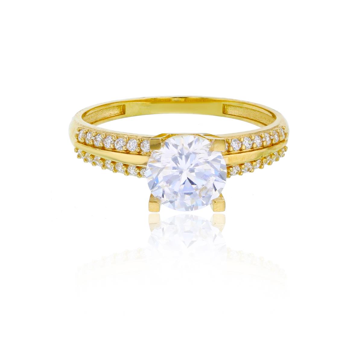 14K Yellow Gold 7mm Round Cut CZ Paved Sides Engagement Ring