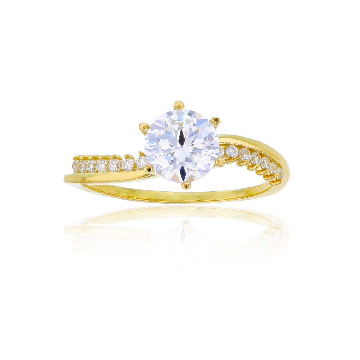 14K Yellow Gold 6.50mm Round Cut CZ & Paved Wavy Engagement Ring
