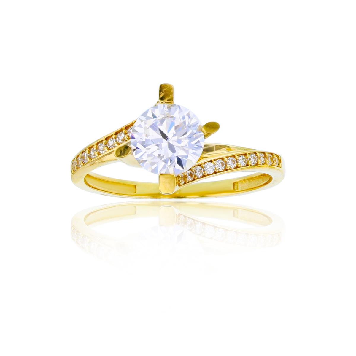 14K Yellow Gold 6.50mm Round Cut CZ & Paved Sides Bypass Engagement Ring
