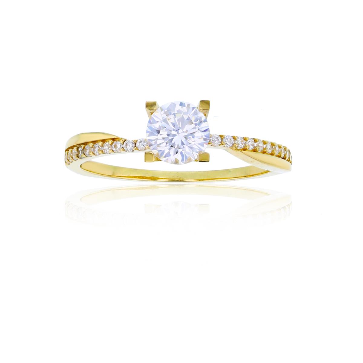 14K Yellow Gold 5.50mm Round Cut CZ Twisted Sides Thin Engagement Ring