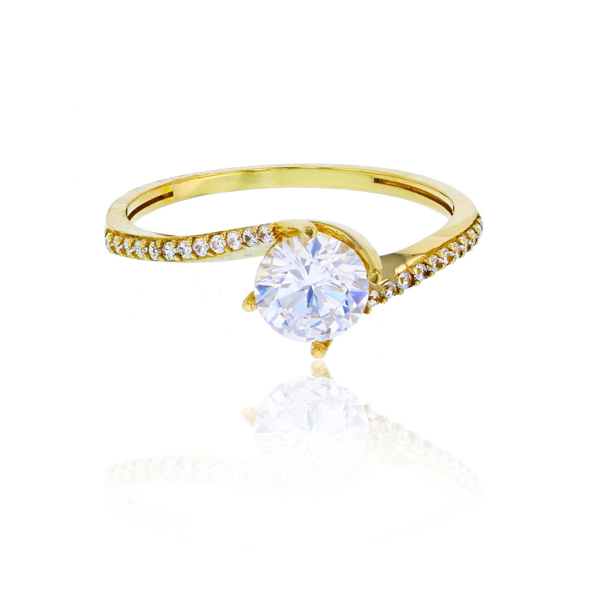 14K Yellow Gold 6mm Round Cut CZ Bypass Engagement Ring