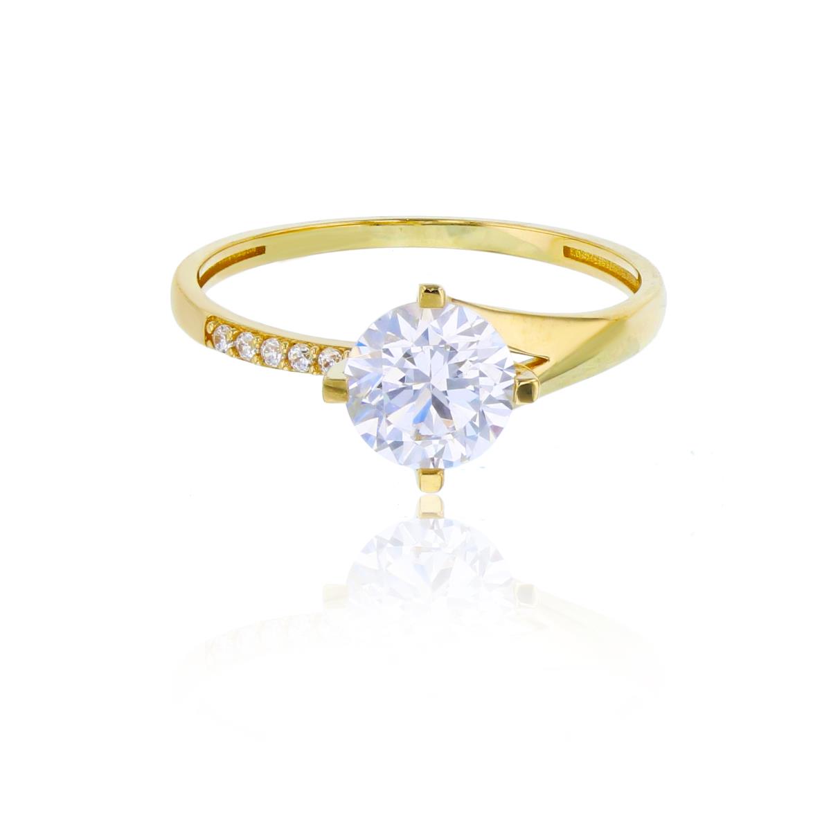 14K Yellow Gold 6.5mm Round Cut CZ One Sided Polished Split Shank Engagement Ring