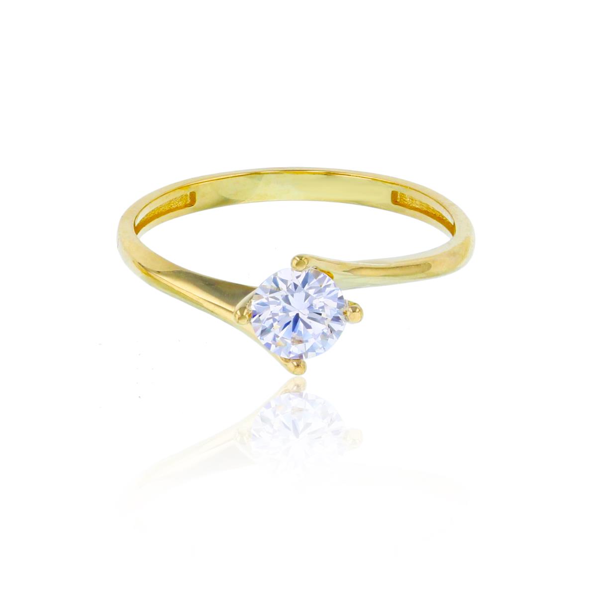 10K Yellow Gold 5.00mm Round Cut CZ High Polished Bypass Solitaire Ring