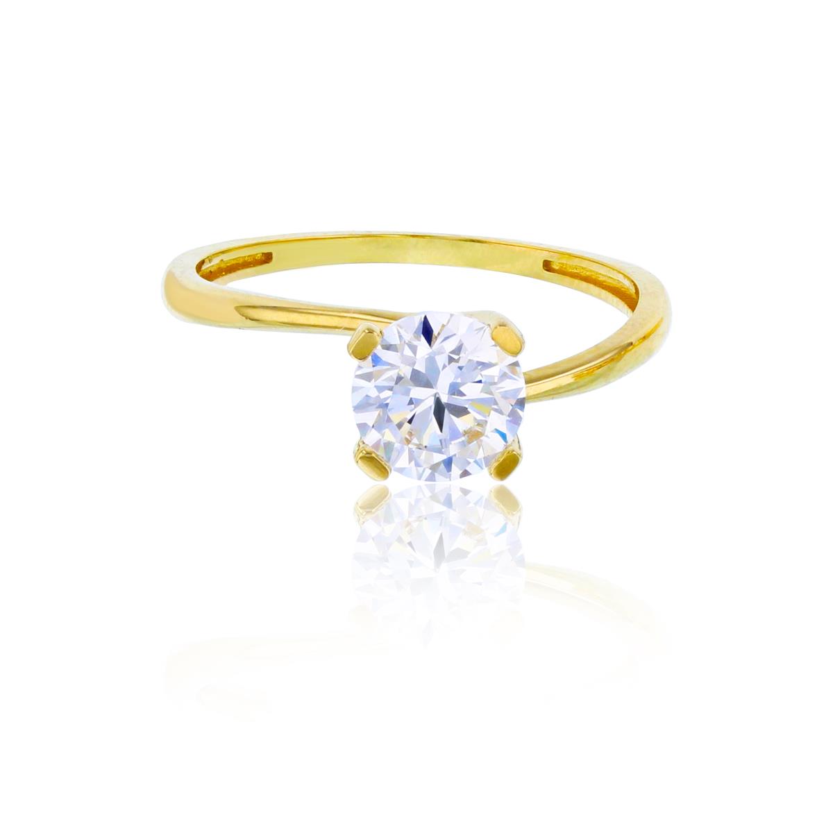 9K Yellow Gold 6.50mm Round Cut Swarovski High Polished Bypass Solitaire Ring