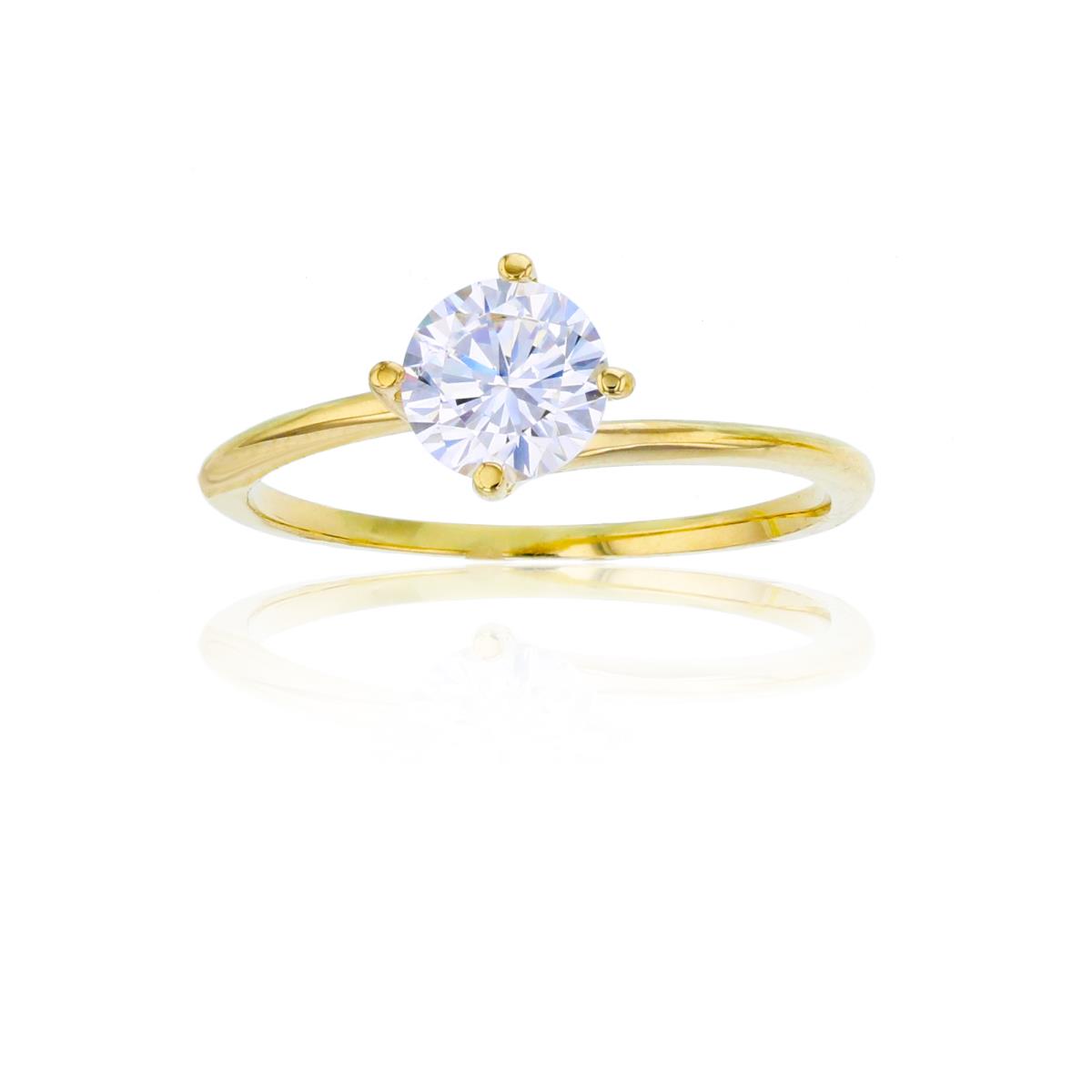 9K Yellow Gold 6.00mm Round Cut Swarovski High Polished Bypass Solitaire Ring
