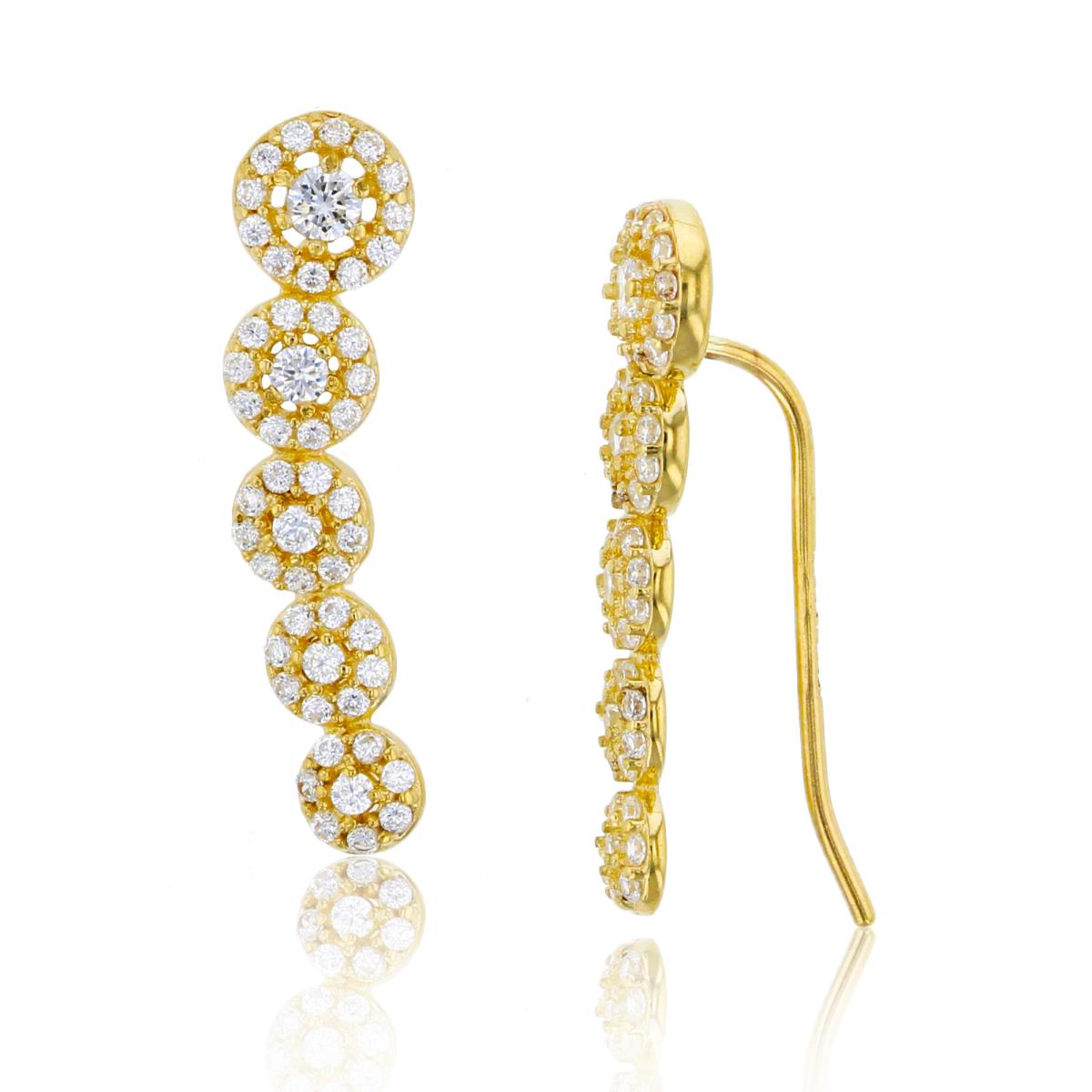14K Yellow Gold Micropave Graduated Clusters Ear Crawler