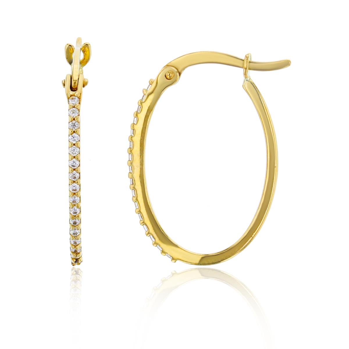 14K Yellow Gold 20x1mm Pave CZ Oval Hoop Earring