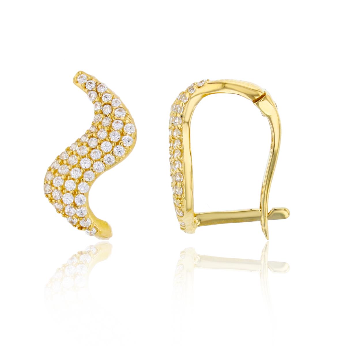 14K Yellow Gold 16x9mm Micropave "S" Shaped Latch-Back Huggie Earring