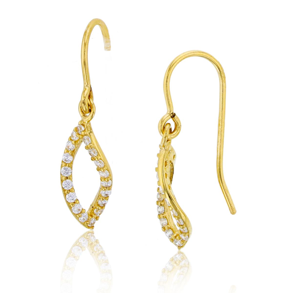 14K Yellow Gold 25x6mm Open Twist Marquise Shaped Dangling Fish-Hook Earring