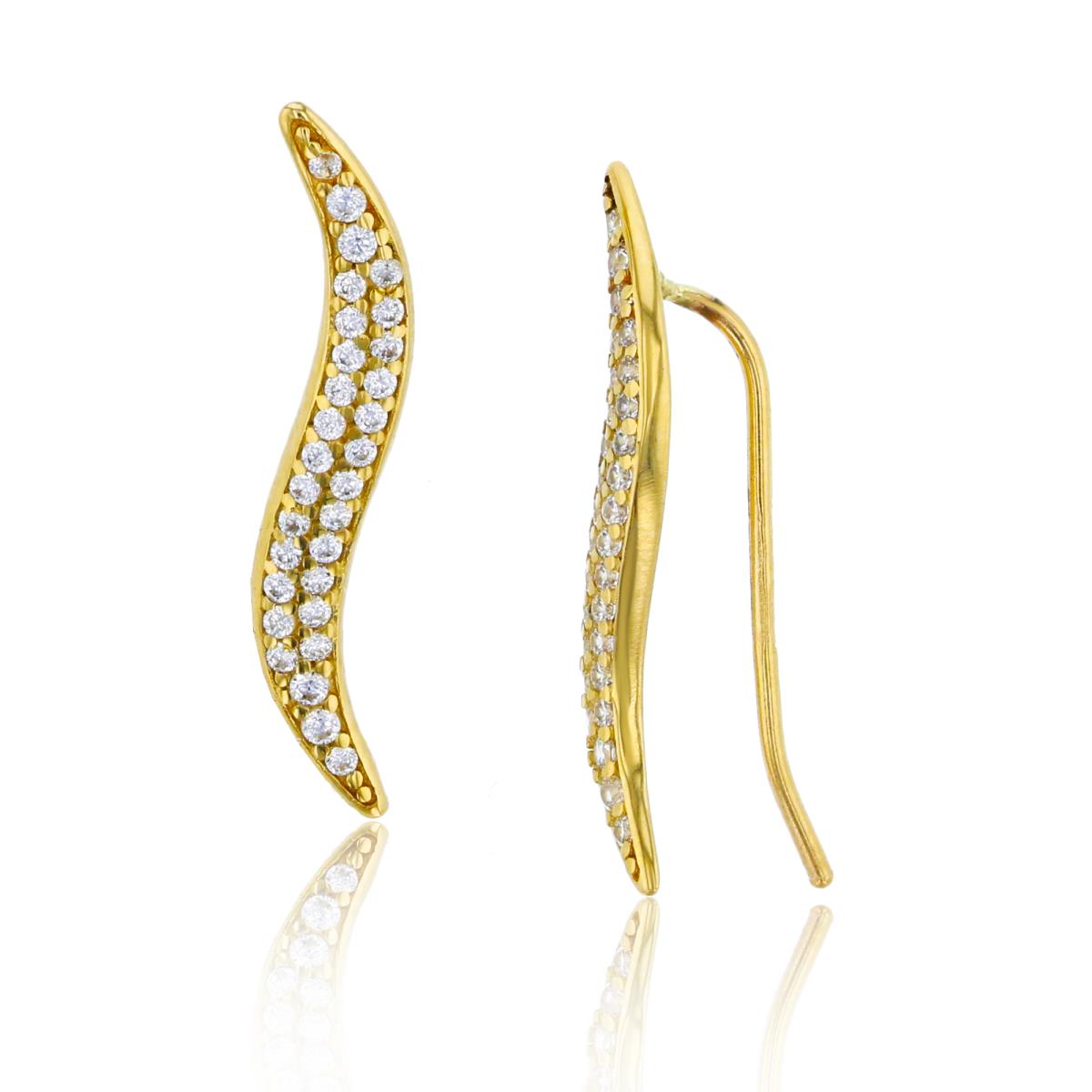 14K Yellow Gold 22x4mm Pave "S" Shaped Ear Crawler