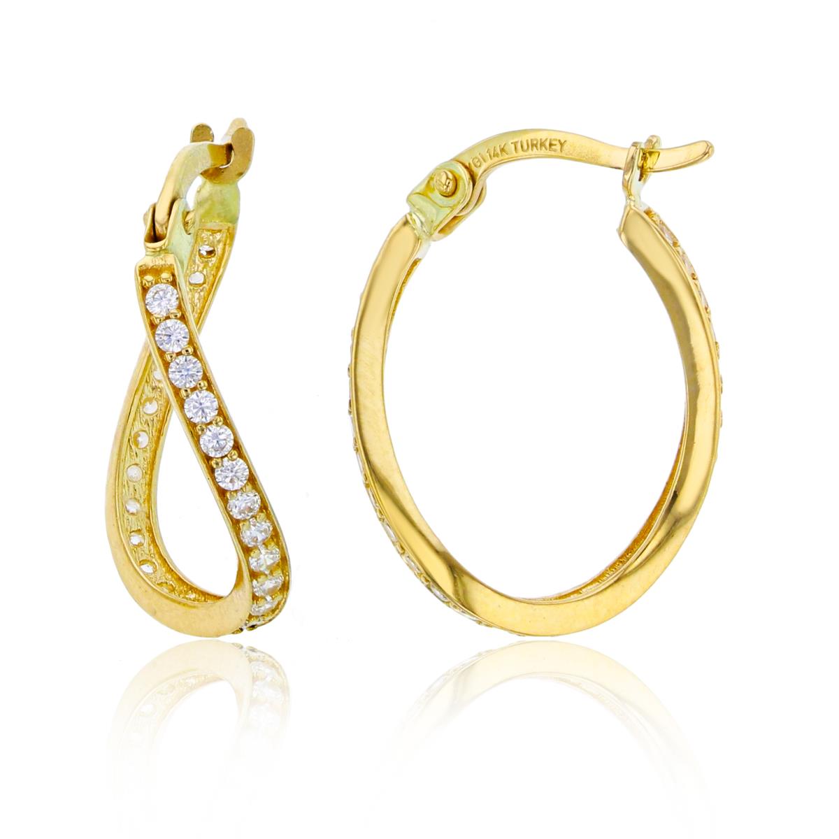 10K Yellow Gold 20x2mm Channel Set CZ Twisted Hoop Earring