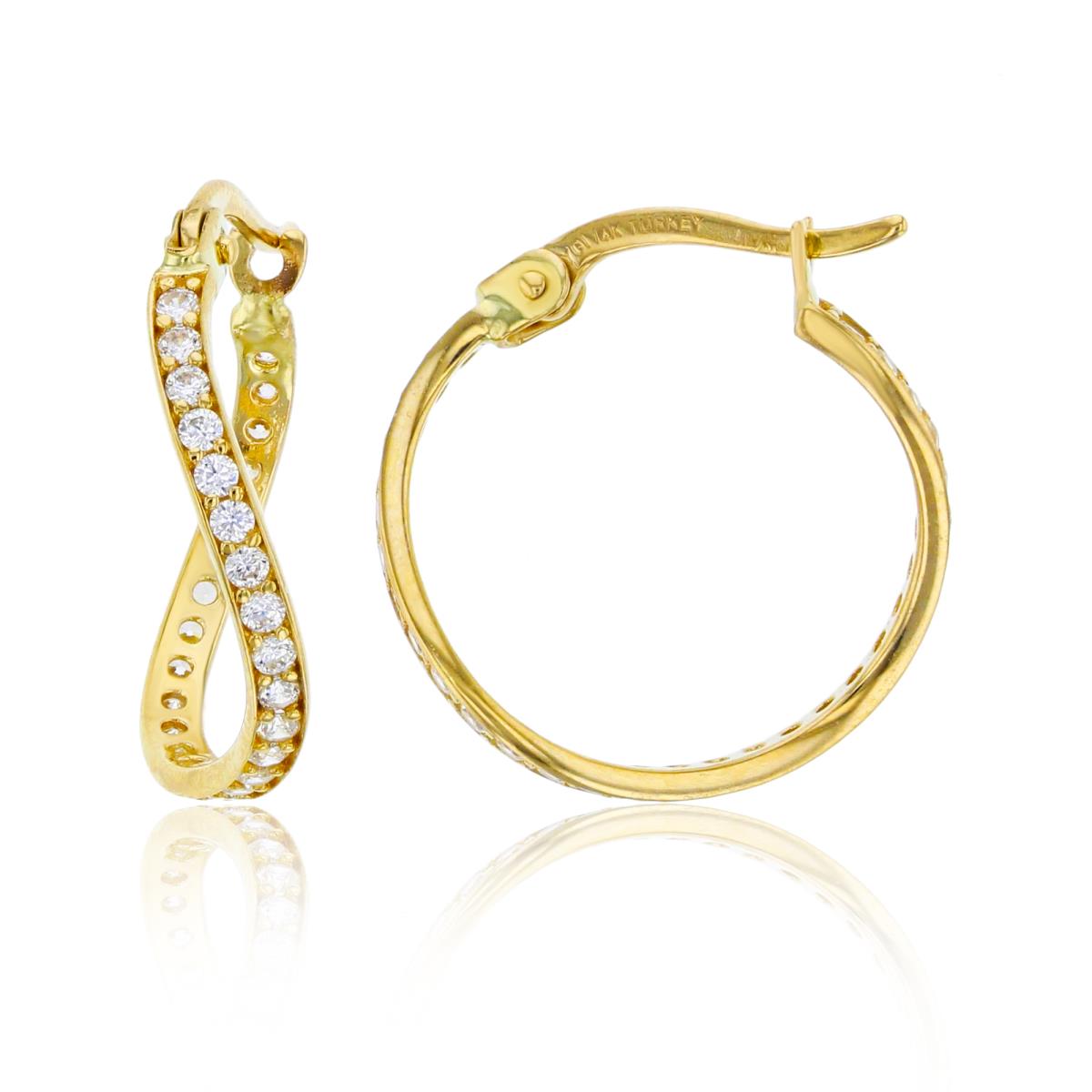 10K Yellow Gold 18x2mm Paved Twisted Hoop Earring