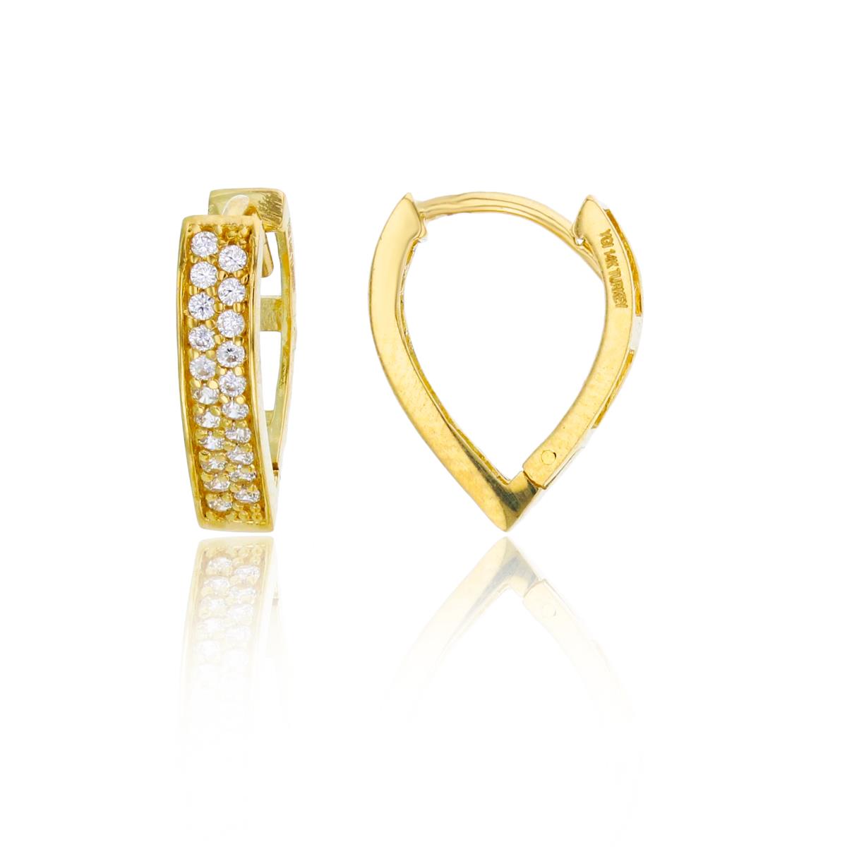 10K Yellow Gold 13x3mm Micropave CZ Pear-Shaped Huggie Earring