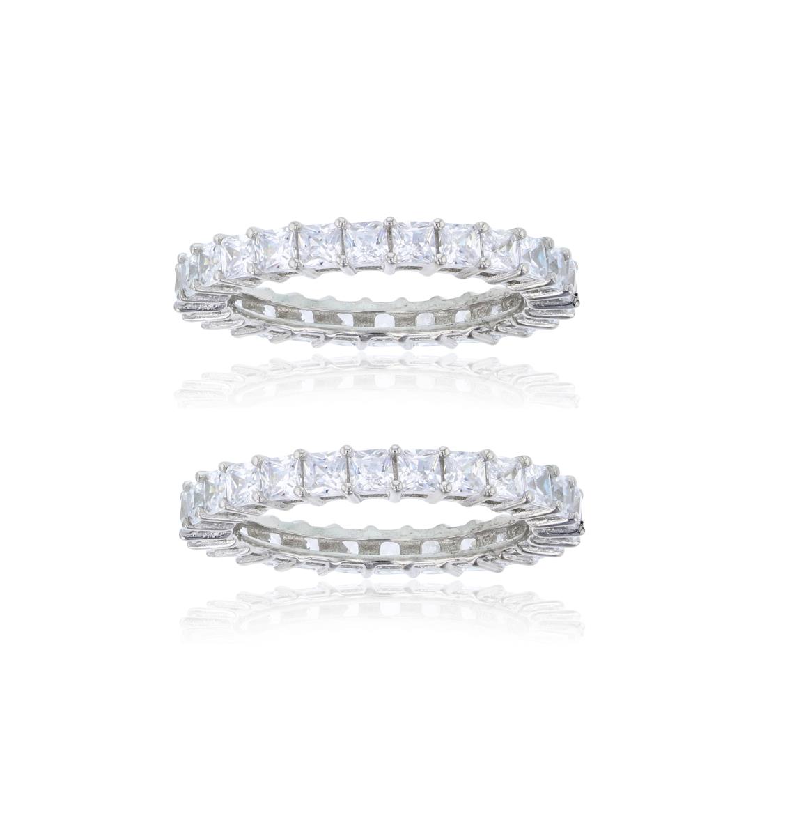 Sterling Silver Rhodium 2.50mm Princess Cut Eternity Band (Set Of 2)