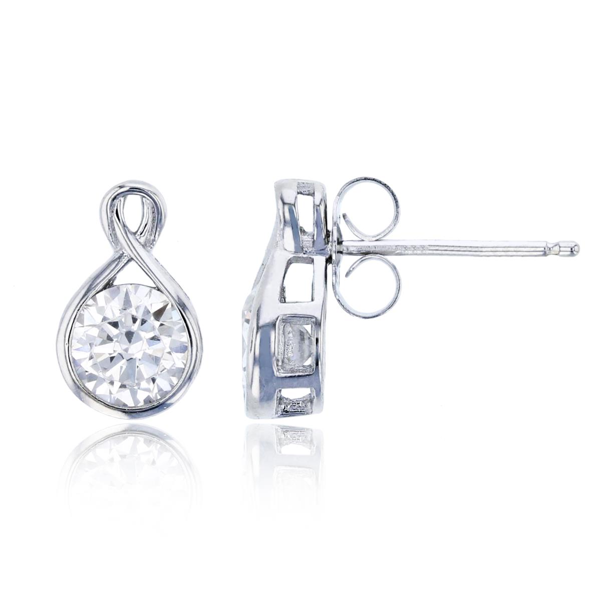 Sterling Silver Rhodium 6mm Round Cut CZ Infinity Stud Earring