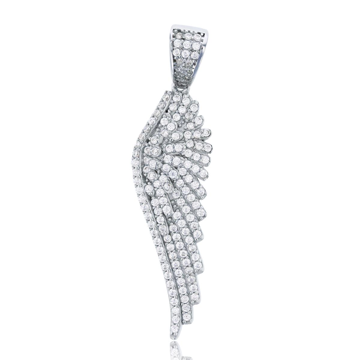 Sterling Silver Rhodium Micropave CZ Wing Pendant