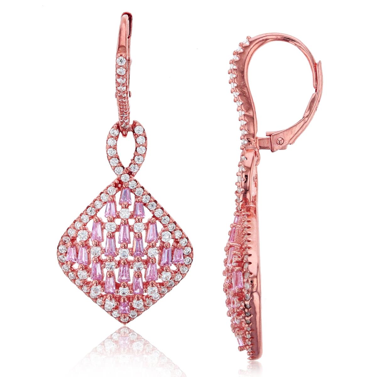 Sterling Silver Rose Micropave White & Pink CZ Infinity Lever Back Earring