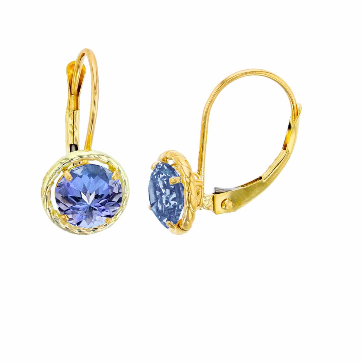 14K Yellow Gold 6mm Rd Tanzanite CS Rope Frame Lever-Back Earring